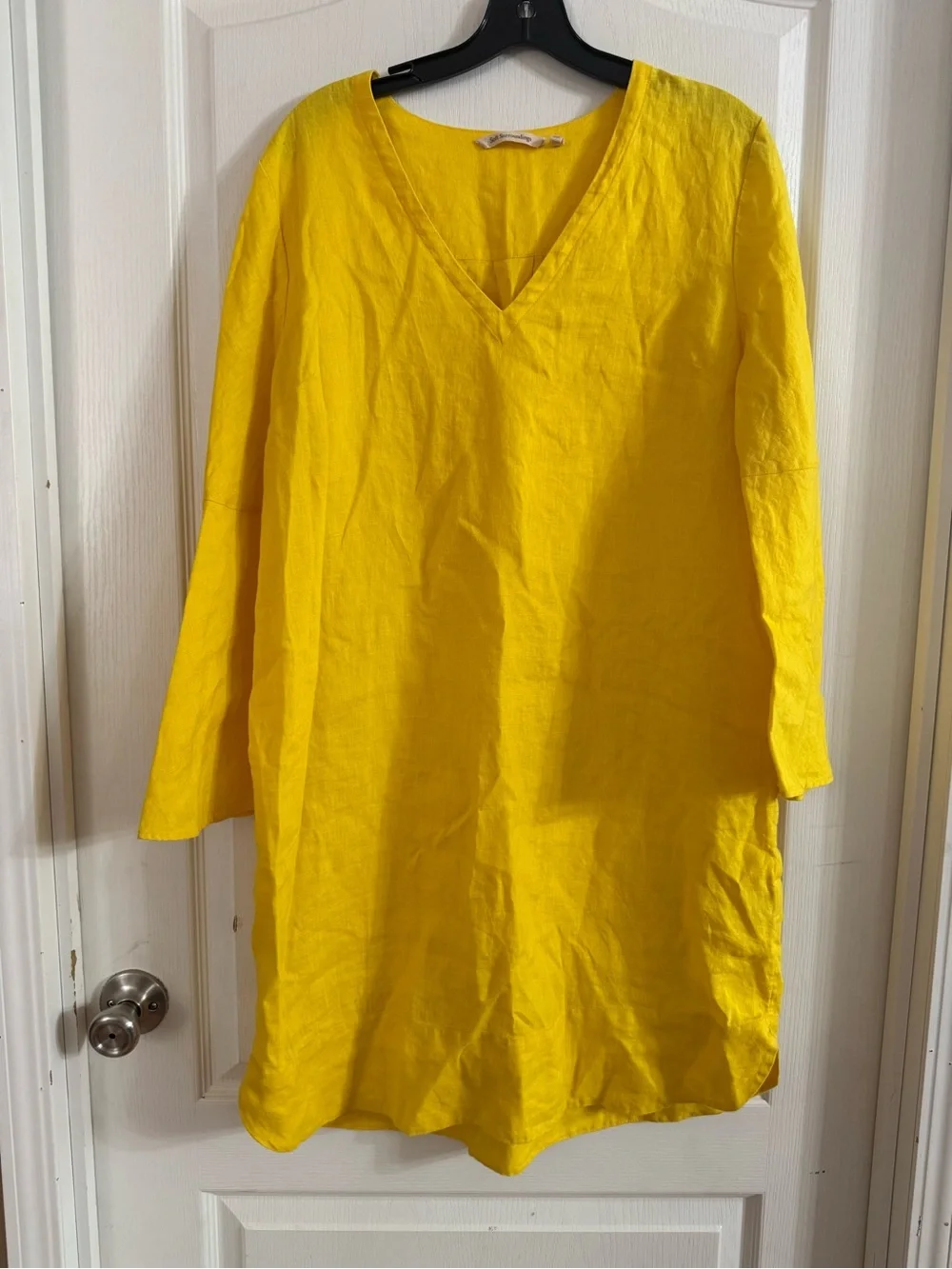 Soft Surroundings 100% Linen Women’s Yellow Bell Sleeve Dress Sz L. AG-60